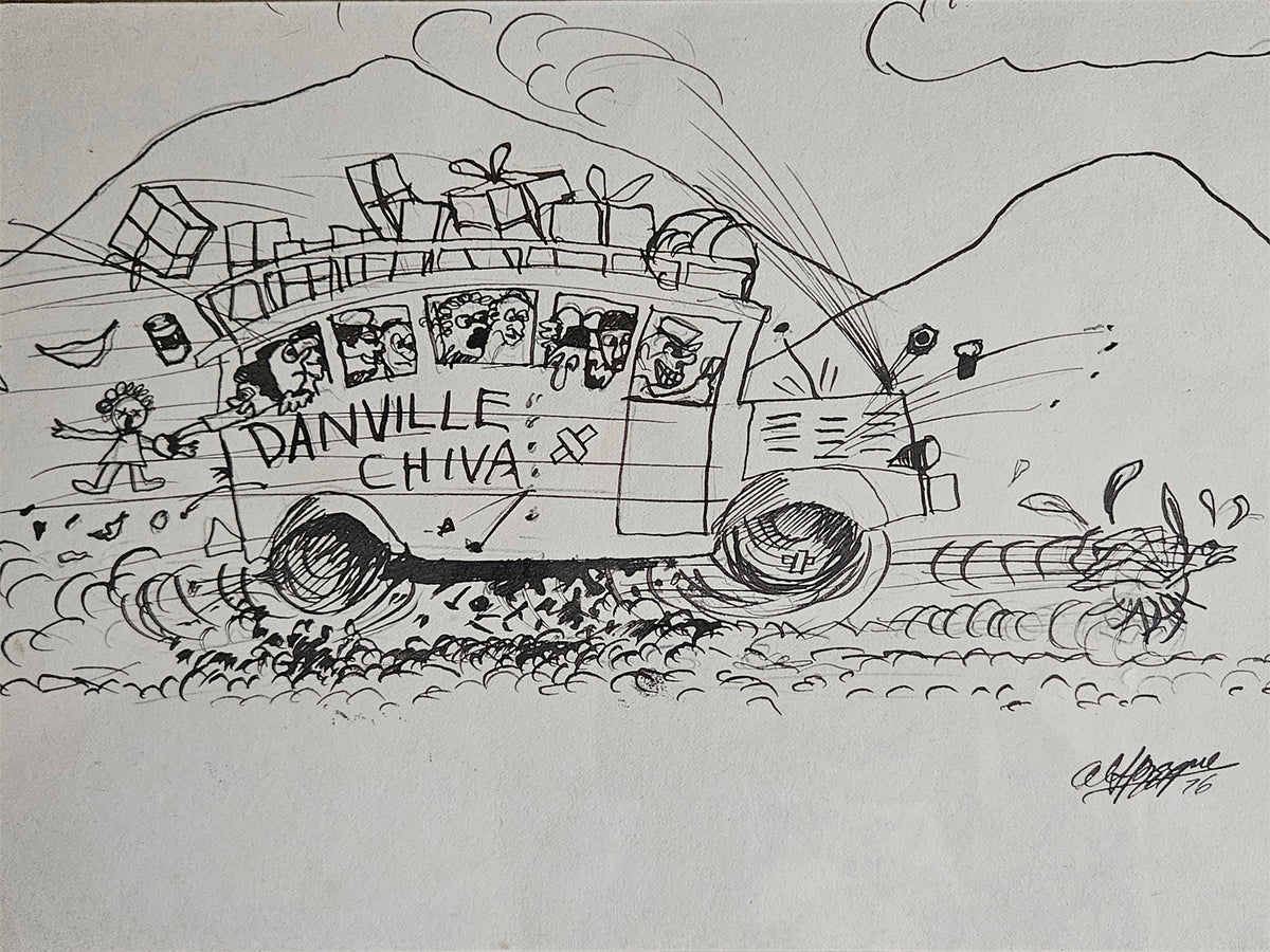 Danville Chiva Pen and Ink Cartoon